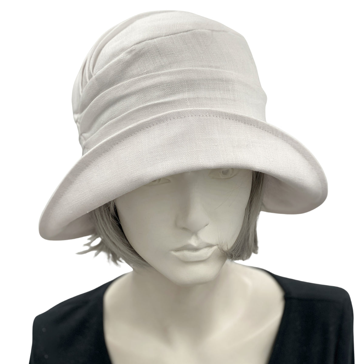 White Summer Bucket Hat Women Linen Sun Hat for Ladies Brim Bucket