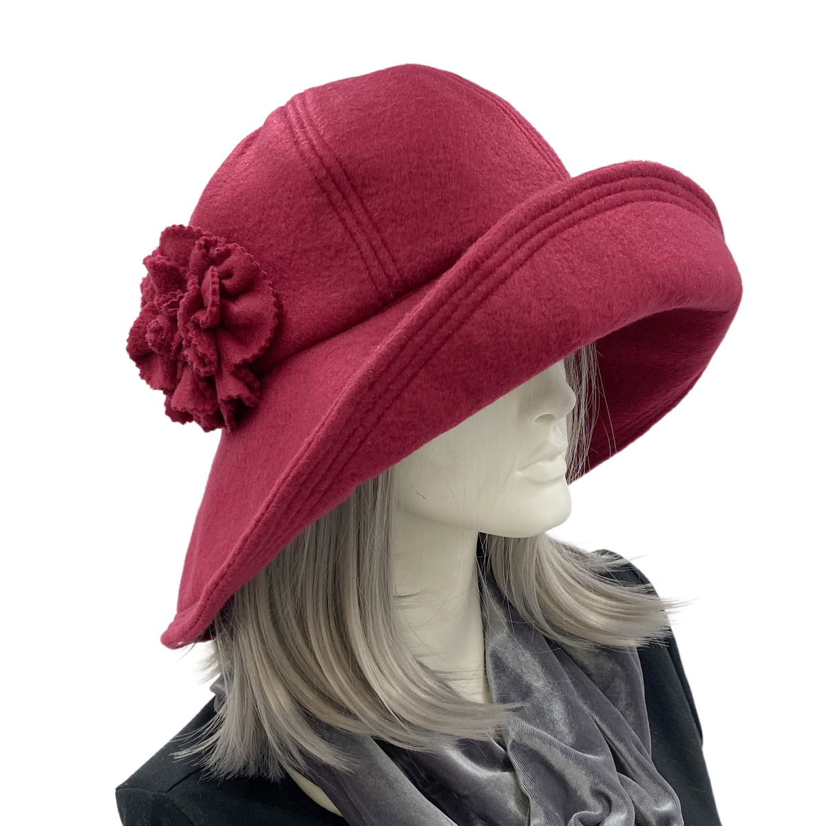 Wide Brim Hat for Women in Burgundy Wool with Rhinestone Embellishment –  Boston Millinery