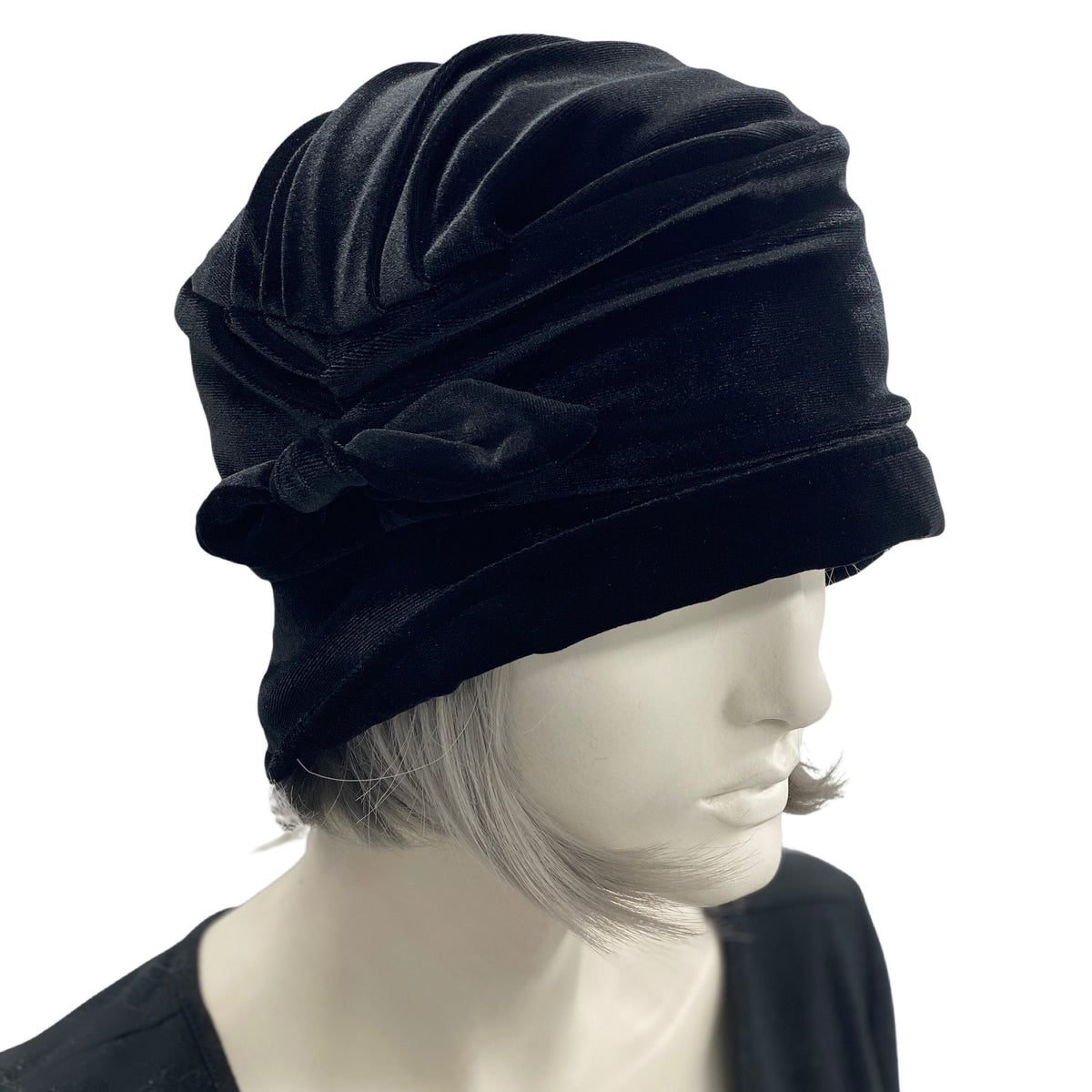 Black Velvet Cloche Hat with Cute Bow and Small Brim | The Alice