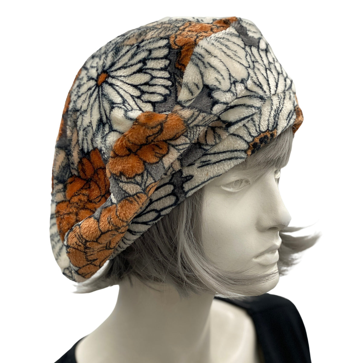 Floral fleece Satin Lined Beret Hat in Autumnal Colors Boston Millinery