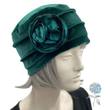 Velvet Cloche Hat and Chemo Head Covering with Satin Peony Embellishment