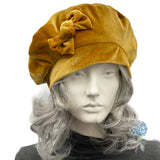 Gold Velvet Beret with Bow