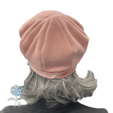 Panelled Beret in Peach Fleece, Velvet and Pearl