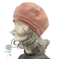 Panelled Beret in Peach Fleece, Velvet and Pearl