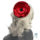 Satin Poppy Style Hair Flower Fascinator or Brooch