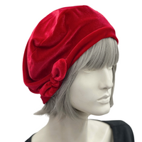 Soft Red Velvet Beret with Small Bow