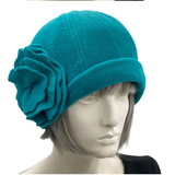 1920s Fleece Hat in Teal Size Medium/Large Ready to Ship | The Polly Cloche