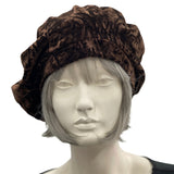 Textured Chocolate Brown Velvet, Satin Lined Beret Size Medium-Large, Handmade Birthday Gift