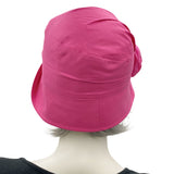 Summer Cloche Hat, Size Small Ready to Ship, Lightweight Cotton Hat, Magenta Pink, Satin Flower Brooch, Chemo Headwear, Wedding Hat Women