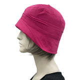 Summer Cloche Hat, Size Small Ready to Ship, Lightweight Cotton Hat, Magenta Pink, Satin Flower Brooch, Chemo Headwear, Wedding Hat Women