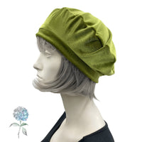 Satin Lined Velvet Beret Hat Handmade in Chartreuse Green in a Size Small/Medium Ready to Ship, Gift Ideas For Women