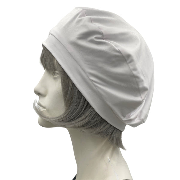 Summer Beret in Soft Slouchy White Jersey, Size M-L Ready to Ship, Chemo Headwear, Last Minute Gift, Handmade in the USA