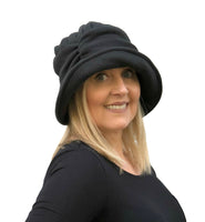 1920s Cloche Handmade in Black Fleece Size Small Ready to Ship, Winter Hats for Women