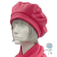 Fleece Beret, Satin Lined Winter Hat, Ready to Ship in a Size Medium in Fuchsia Pink, Last Minute Gift Ideas