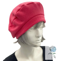 Fleece Beret, Satin Lined Winter Hat, Ready to Ship in a Size Medium in Fuchsia Pink, Last Minute Gift Ideas