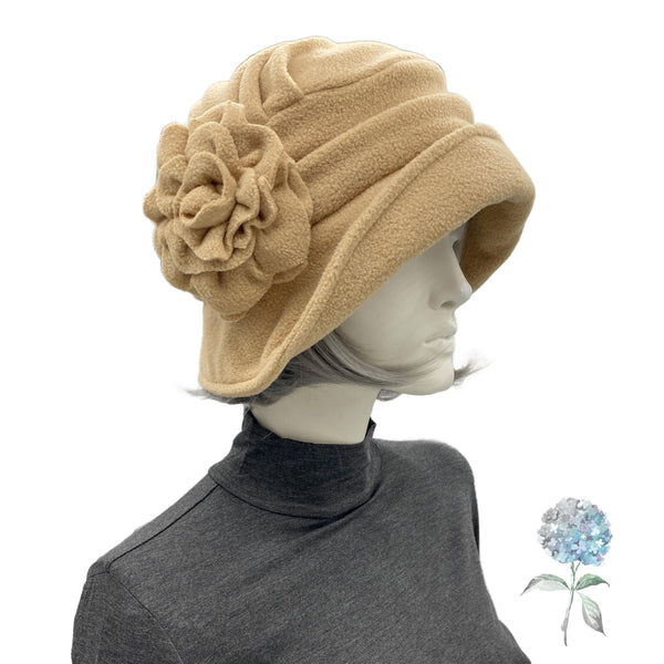 Fashionable Camel Fleece Women's Cloche, Handmade Satin Lined Winter Hat