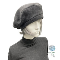 Gray Fleece Satin Lined Beret Ready to Ship in a Size Large, Winter hats Women, Last Minute Christmas Gift Ideas