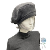 Gray Fleece Satin Lined Beret Ready to Ship in a Size Large, Winter hats Women, Last Minute Christmas Gift Ideas