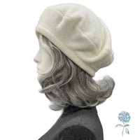 Cream Fleece Beret for Women, Satin Lined Winter Hat, Handmade in the USA