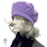 Fleece Beret, Satin Lined Winter Hat, Ready to Ship in a Size Medium Lilac Purple, Last Minute Gift Ideas