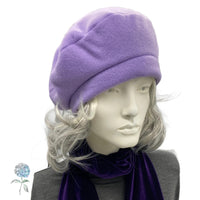 Fleece Beret, Satin Lined Winter Hat, Ready to Ship in a Size Medium Lilac Purple, Last Minute Gift Ideas