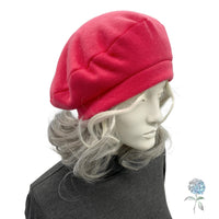 Pink Fleece Beret with Satin Lining, Winter Hats For Women, Handmade in the USA