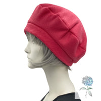 Fleece Beret, Satin Lined Winter Hat, Ready to Ship in a Size Medium in Fuchsia Pink, Last Minute Gift Ideas