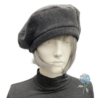 Gray Fleece Satin Lined Beret Ready to Ship in a Size Large, Winter hats Women, Last Minute Christmas Gift Ideas