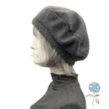 Gray Fleece Satin Lined Beret Ready to Ship in a Size Large, Winter hats Women, Last Minute Christmas Gift Ideas