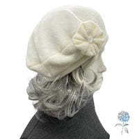 Cream Fleece Beret for Women, Satin Lined Winter Hat, Handmade in the USA