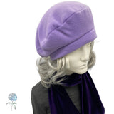 Fleece Beret, Satin Lined Winter Hat, Ready to Ship in a Size Medium Lilac Purple, Last Minute Gift Ideas