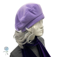 Fleece Beret, Satin Lined Winter Hat, Ready to Ship in a Size Medium Lilac Purple, Last Minute Gift Ideas