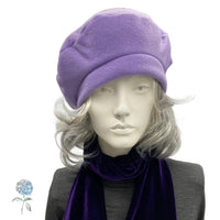 Fleece Beret, Satin Lined Winter Hat, Ready to Ship in a Size Medium Lilac Purple, Last Minute Gift Ideas