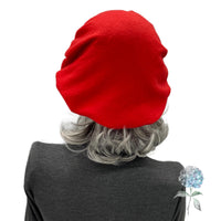 Pleated Beret in Red Fleece Size Small/Medium Ready to Ship, Satin Lined Winter Hat