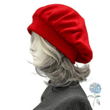 Pleated Beret in Red Fleece Size Small/Medium Ready to Ship, Satin Lined Winter Hat