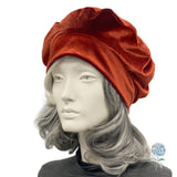 Rust Velvet Beret Hat for Women, Size Small/Medium Satin Lined Ready to Ship, Handmade in the USA