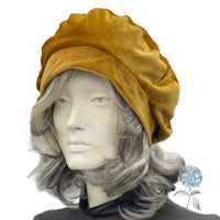 Gold Velvet Beret Hat for Women, Size Large Satin Lined Ready to Ship, Handmade in the USA