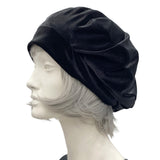 Black Velvet Beret Hat for Women, Chemo Headwear Full Head Coverage, Size Small/Medium Ready to Ship