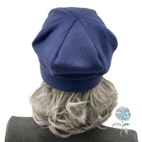 Navy Blue Fleece Beret with Button Accent, Warm Winter Fashion Hats for Women