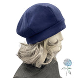 Navy Blue Fleece Beret with Button Accent, Warm Winter Fashion Hats for Women