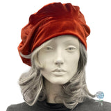 Rust Velvet Beret Hat for Women, Size Small/Medium Satin Lined Ready to Ship, Handmade in the USA