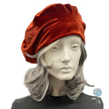 Rust Velvet Beret Hat for Women, Size Small/Medium Satin Lined Ready to Ship, Handmade in the USA