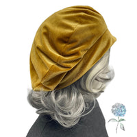 Gold Velvet Beret Hat for Women, Size Large Satin Lined Ready to Ship, Handmade in the USA