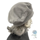 Stylish Gray Luxury Fleece Beret for Women with Satin Lining, Size Large Ready to Ship, Winter Hats for Women, Handmade in USA