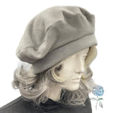 Stylish Gray Luxury Fleece Beret for Women with Satin Lining, Size Large Ready to Ship, Winter Hats for Women, Handmade in USA