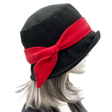 Bucket Hat Black Fleece with Red band Boston Millinery  side view