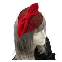 Red Harris Tweed Fascinator Top view