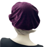 Eggplant Plum French beret for Women in Velvet Boston Millinery rear view