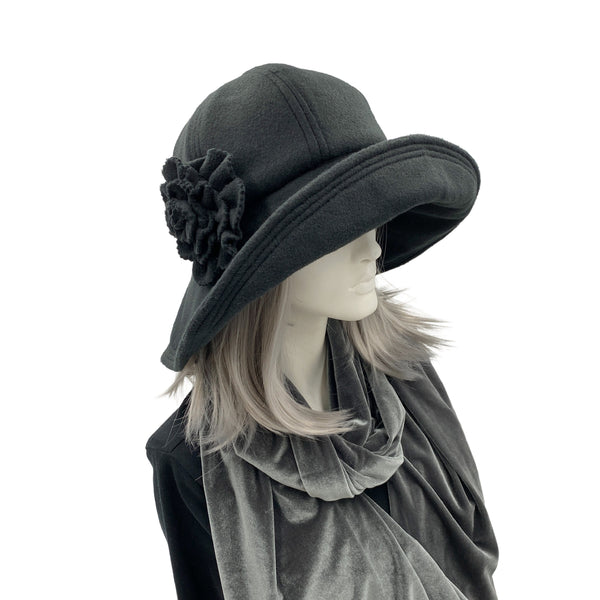 Black Wide Brim Fleece Hat  The Derby – Boston Millinery