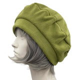 Cute Beret, Satin Lined Winter Hat, Chartreuse Fleece Hat, Berets For Women, Wife Birthday Gift, Handmade in USA